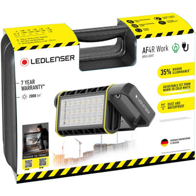Ledlenser AF4R Rechargeable 2000lm LED Cordless Area Work Light Floodlight, IP67, Tripod Mounting, Up To 20H Battery, USB-C