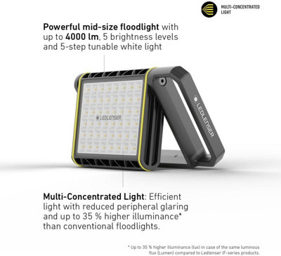 Ledlenser AF8R Rechargeable 4000lm LED Cordless Area Work Light Floodlight, IP67, Tripod Mounting, Up To 14H Battery, USB-C