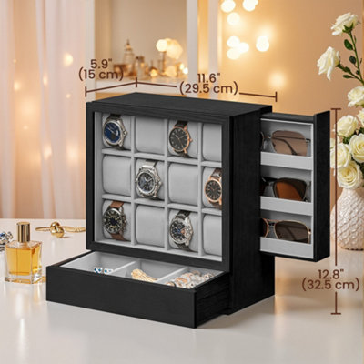 LEDREM 12-Slot Wooden Watch Box, Watch Display Case with Window, Watch ...