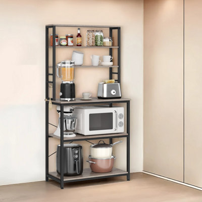 LEDREM Baker's Rack, Kitchen Coffee Bar, 6 Shelves and 6 Hooks, Industrial