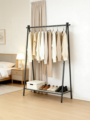 LEDREM Clothes Rack with Iron Structure, Garment Rack with Hanging Rail ...