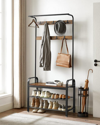 LEDREM Coat Rack, Hall Tree with Shoe Bench, Entryway Bench with Coat ...