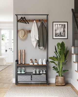 LEDREM Coat Rack, Hall Tree with Shoe Bench, Entryway Bench with Coat ...