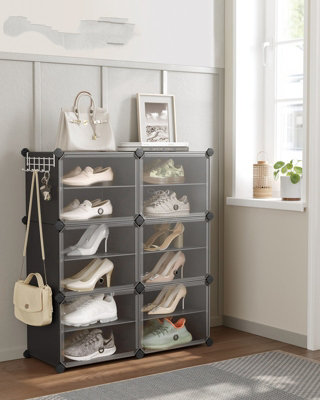 LEDREM Interlocking Shoe Rack, Plastic Shoe Storage Cabinet, 12-Slot ...