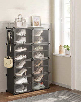 LEDREM Interlocking Shoe Rack, Plastic Shoe Storage Cabinet, 16-Slot ...