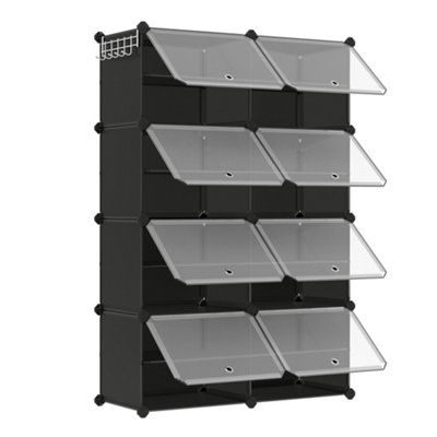 LEDREM Interlocking Shoe Rack, Plastic Shoe Storage Cabinet, 16-Slot ...
