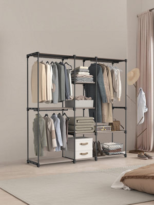LEDREM Portable Open Wardrobe, Clothes Rack, Freestanding Wardrobe with ...