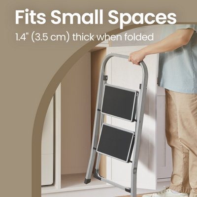 LEDREM Step Ladder, 2-Step Ladder, Folding Ladder, Safety Lock, Space ...