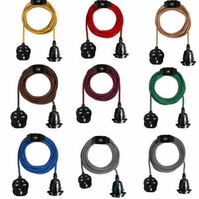 LEDSone Ceiling Pendant Lighting Fitting E27 Lamp Holder 2m Fabric ...