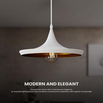 LEDSone Industrial Pendant Light, White Contemporary Hanging Light