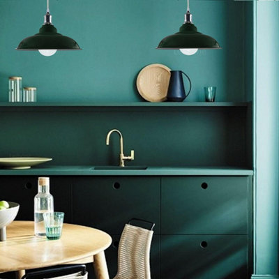 LEDSone Industrial Style Pendant light Green and Chrome Ceiling Light with Shade
