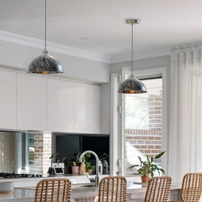 LEDSone Pendant Light Round shape Brushed Silver  Vintage E27  with Bulb for Dining Room Bar or Restaurant