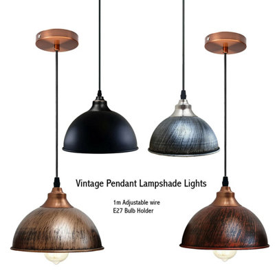 LEDSone Pendant Light Round shape Brushed Silver  Vintage E27  with Bulb for Dining Room Bar or Restaurant