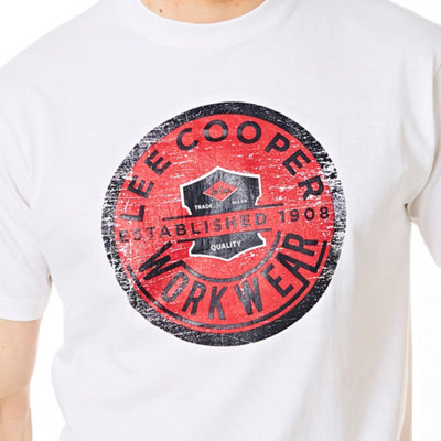Lee Cooper Workwear Graphic Print Cotton T-Shirt, White, L