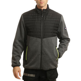Lee Cooper Workwear Mens Fleece Body & Sleeves Padded Work Jacket, Black/Grey Marl, 2XL