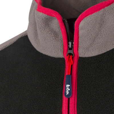 Lee Cooper Workwear Mens Half Zip Thermal Fleece Top, Black/Grey, 2XL