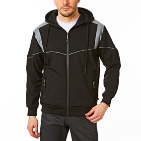 Lee Cooper Workwear Mens Hooded Reflective Trim Softshell Jacket, Black, 2XL