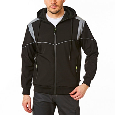 Lee Cooper Workwear Mens Hooded Reflective Trim Softshell Jacket Black 3XL