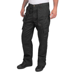 Lee Cooper Workwear Mens Multi Pocket Cargo Work Trousers, Black, 30W (29" Short Leg)
