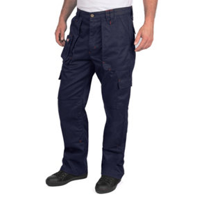 Lee Cooper Workwear Mens Multi Pocket Cargo Work Trousers, Navy, 30W (29" Short Leg)