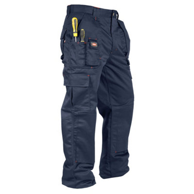Lee Cooper Workwear Mens Multi Pocket Cargo Work Trousers, Navy, 34W (33" Long Leg)
