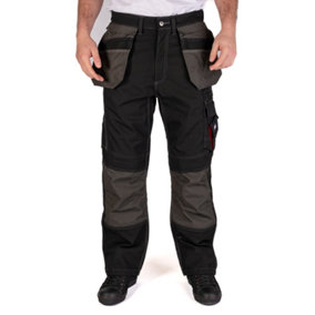 Lee Cooper Workwear Mens Reflective Trim Holster Pocket Work Trousers, Black, 30W (33" Long Leg)