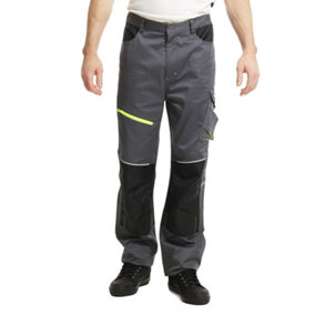 Lee Cooper Workwear Mens Reflective Trim Knee Pad Pocket Holster Cargo Trouser, Grey/Black, 34W (31" Reg Leg)