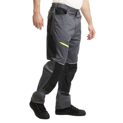 Lee Cooper Workwear Mens Reflective Trim Knee Pad Pocket Holster Cargo Trouser, Grey/Black, 42W (31" Reg Leg)