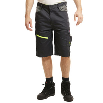 Lee Cooper Workwear Mens Reflective Trim Stretch Work Cargo Shorts, Black/Grey, 40W