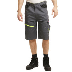 Lee Cooper Workwear Mens Reflective Trim Stretch Work Cargo Shorts, Grey/Black, 30W