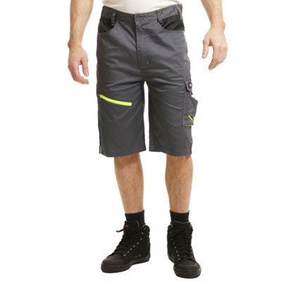 Lee Cooper Workwear Mens Reflective Trim Stretch Work Cargo Shorts, Grey/Black, 36W