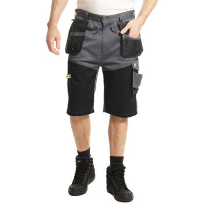Lee Cooper Workwear Mens Reflective Trim Stretch Work Holster Cargo Shorts, Grey/Black, 40W