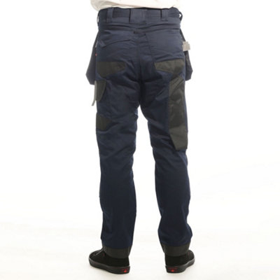 Lee Cooper Workwear Multi Pocket Easy Care Heavy Duty kniezakken voor heren, veiligheidswerk, cargobroek, marineblauw, 32 inch taille, korte pijpen