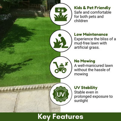 Leeds 18mm Artificial Grass, 5 Years Warranty, Genuine Looking Artificial Grass For Patio Garden Lawn-13m(42'7") X 4m(13'1")-52m²