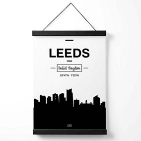 Leeds Black and White City Skyline Medium Poster with Black Hanger