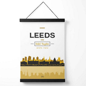 Leeds Yellow and Black City Skyline Medium Poster with Black Hanger