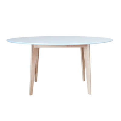 Leena Oval Dining Table White top Oak legs | DIY at B&Q