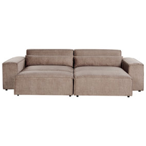 Left Hand 2-Seater Modular Fabric Corner Sofa with Ottoman Brown HELLNAR