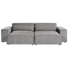 Left Hand 2 Seater Modular Fabric Corner Sofa with Ottoman Grey HELLNAR