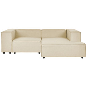 Left Hand 2 Seater Modular Linen Corner Sofa Beige APRICA