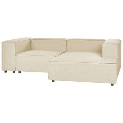 Left Hand 2 Seater Modular Linen Corner Sofa Beige APRICA