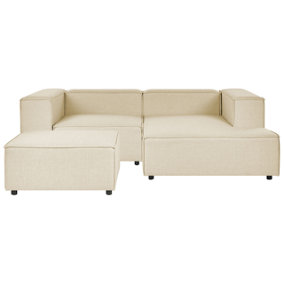 Left Hand 2 Seater Modular Linen Corner Sofa with Ottoman Beige APRICA
