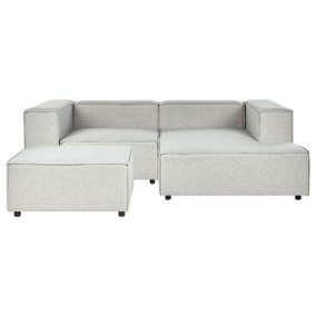Left Hand 2 Seater Modular Linen Corner Sofa with Ottoman Grey APRICA