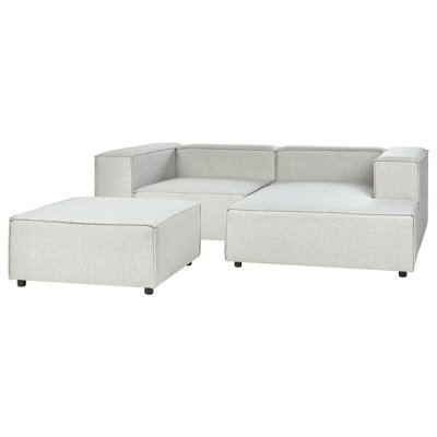 Left Hand 2 Seater Modular Linen Corner Sofa with Ottoman Grey APRICA