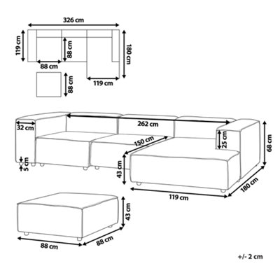 Left Hand 3 Seater Modular Boucle Corner Sofa with Ottoman White APRICA