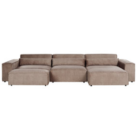 Left Hand 3 Seater Modular Fabric Corner Sofa with Ottoman Brown HELLNAR