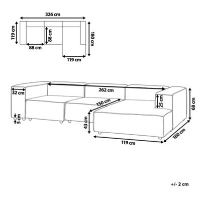 Left Hand 3 Seater Modular Jumbo Cord Corner Sofa Off-White APRICA