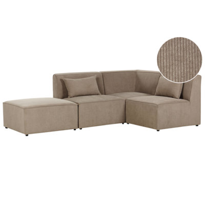 Left Hand 3 Seater Modular Jumbo Cord Corner Sofa with Ottoman Taupe LEMVIG