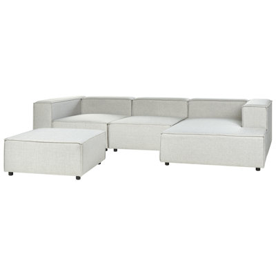 Left Hand 3 Seater Modular Linen Corner Sofa with Ottoman Grey APRICA