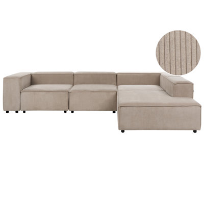 Left Hand 4 Seater Modular Jumbo Cord Corner Sofa Light Brown APRICA ...